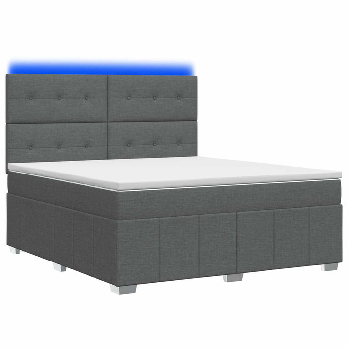 Pat cu arcuri LED și saltea Gri închis 180 x 200 cm Țesătură WALTI