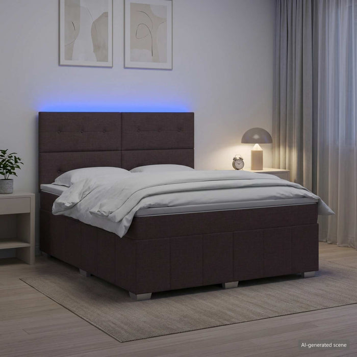 Pat cu arcuri LED și saltea Maro închis 180 x 200 cm Țesătură WALTI
