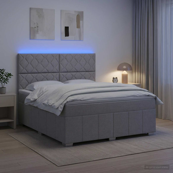 Pat cu arcuri LED și saltea Gri deschis 140 x 190 cm Țesătură WALTI
