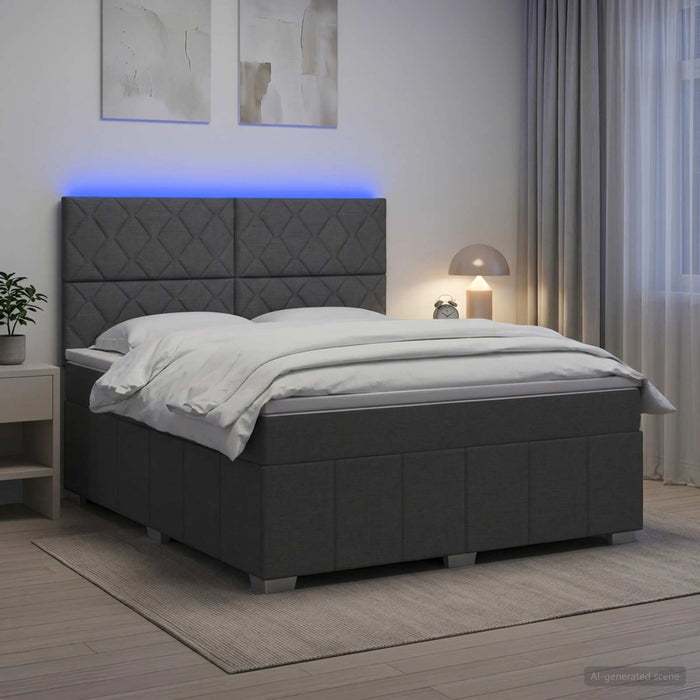 Pat cu arcuri LED și saltea Gri închis 140 x 200 cm Țesătură WALTI