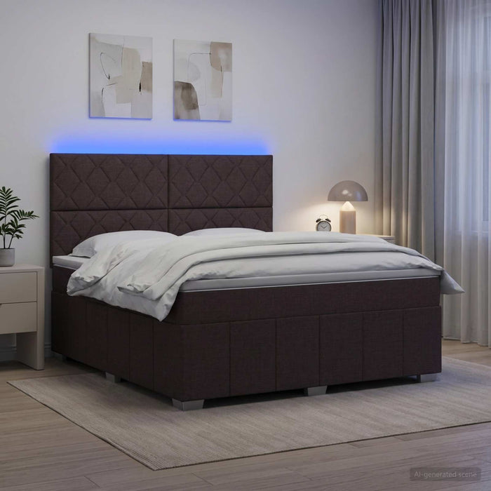 Pat cu arcuri LED și saltea Maro închis 140 x 200 cm Țesătură WALTI