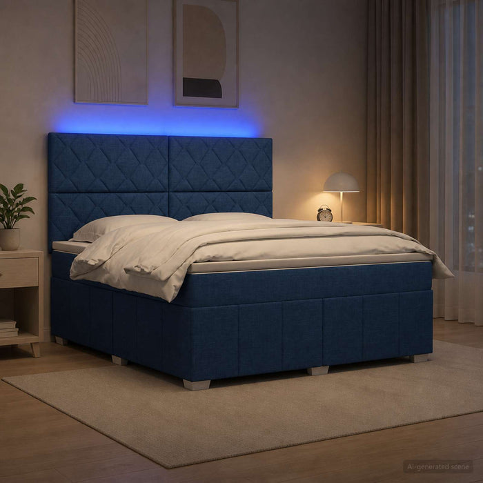 Pat cu arcuri LED și saltea albastru 160 x 200 cm Țesătură WALTI