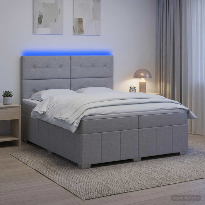 Pat cu arcuri LED și saltea Gri deschis 200 x 200 cm Țesătură WALTI