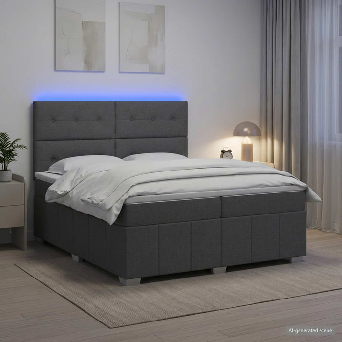 Pat cu arcuri LED și saltea Gri închis 200 x 200 cm Țesătură WALTI