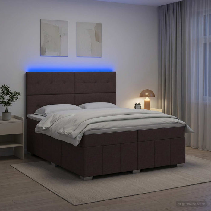 Pat cu arcuri LED și saltea Maro închis 200 x 200 cm Țesătură WALTI