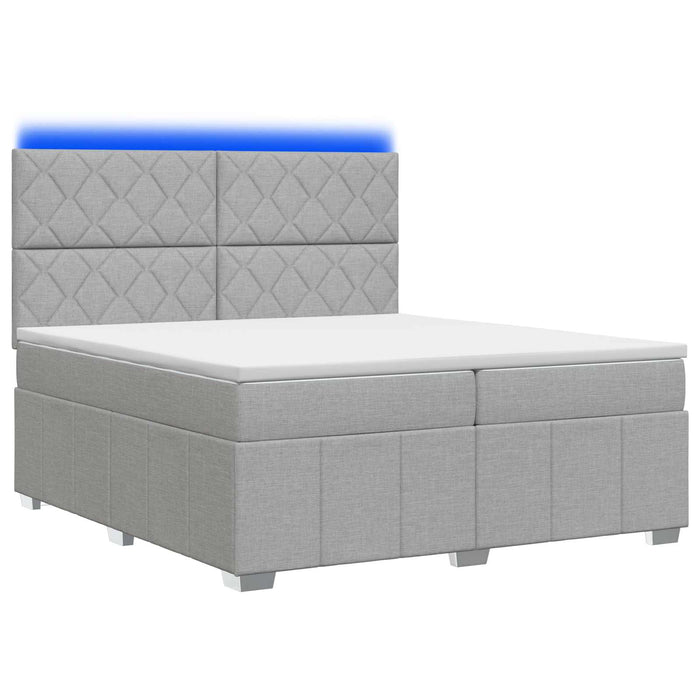 Pat cu arcuri LED și saltea Gri deschis 200 x 200 cm Țesătură WALTI
