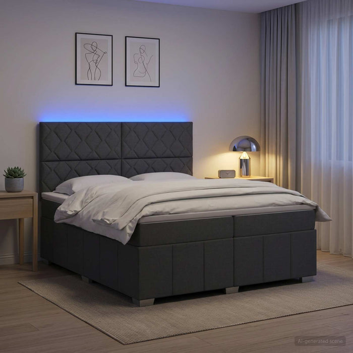 Pat cu arcuri LED și saltea Gri închis 200 x 200 cm Țesătură WALTI