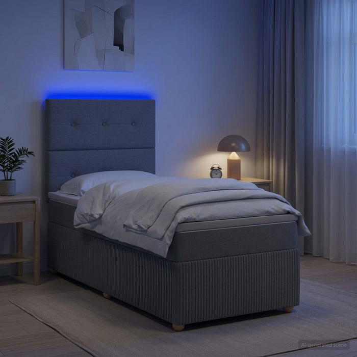 Pat cu arcuri LED și saltea Gri deschis 100 x 200 cm Țesătură - WALTI WALTI