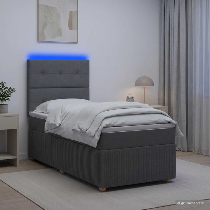 Pat cu arcuri LED și saltea Gri închis 90 x 200 cm Țesătură WALTI