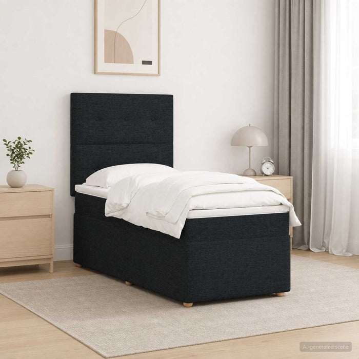 Pat cu arcuri LED și saltea Negru 100 x 200 cm Țesătură - WALTI WALTI