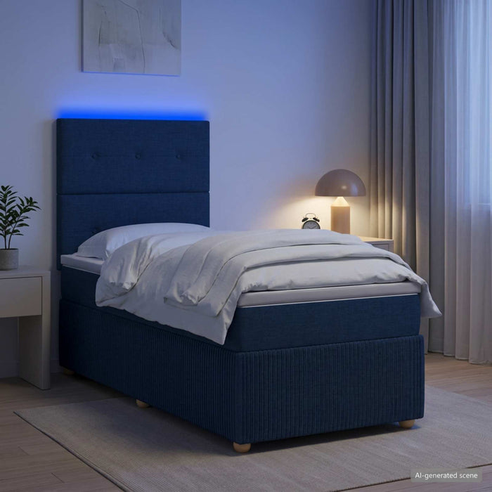 Pat cu arcuri LED și saltea albastru 90 x 200 cm Țesătură - WALTI WALTI