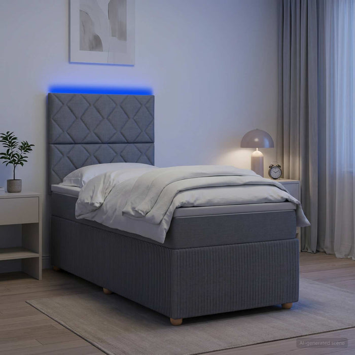 Pat cu arcuri LED și saltea Gri deschis 80 x 200 cm Țesătură WALTI