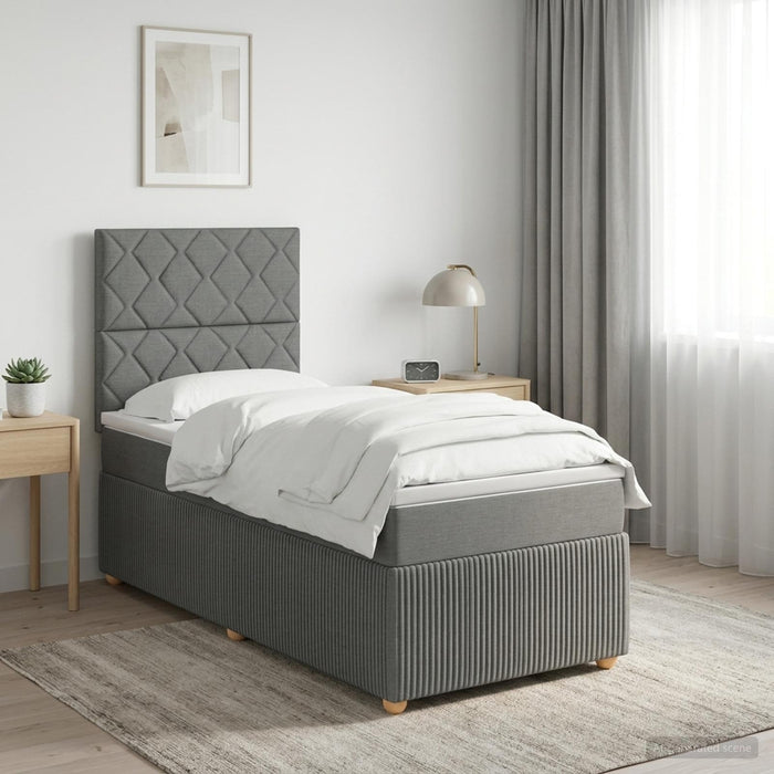 Pat cu arcuri LED și saltea Gri închis 90 x 190 cm Țesătură - WALTI WALTI