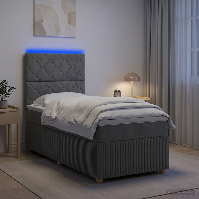 Pat cu arcuri LED și saltea Gri închis 90 x 200 cm Țesătură - WALTI WALTI