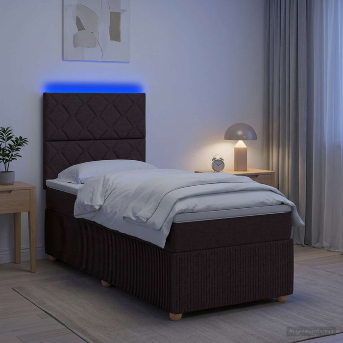 Pat cu arcuri LED și saltea Maro închis 80 x 200 cm Țesătură WALTI