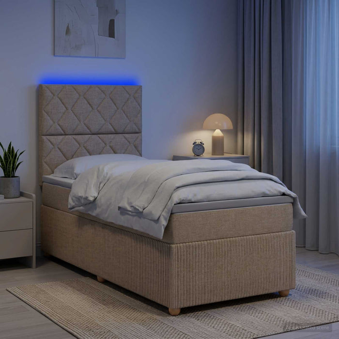 Pat cu arcuri LED și saltea Crem 100 x 200 cm Țesătură - WALTI WALTI