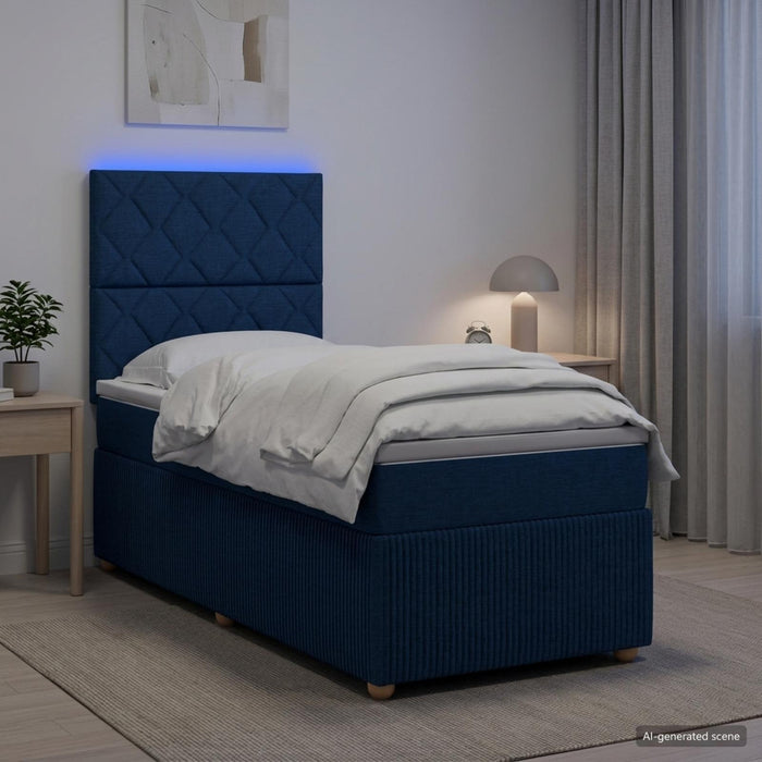 Pat cu arcuri LED și saltea albastru 90 x 200 cm Țesătură - WALTI WALTI