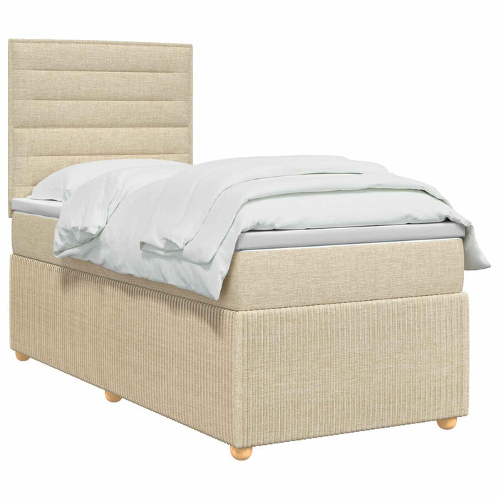 Pat cu arcuri LED și saltea Crem 90 x 190 cm Țesătură WALTI
