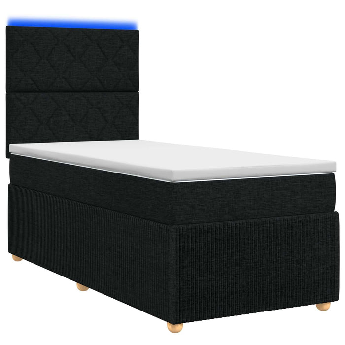 Pat cu arcuri LED și saltea Negru 90 x 190 cm Țesătură WALTI