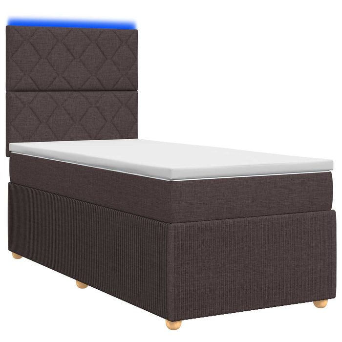 Pat cu arcuri LED și saltea Maro închis 90 x 190 cm Țesătură - WALTI WALTI