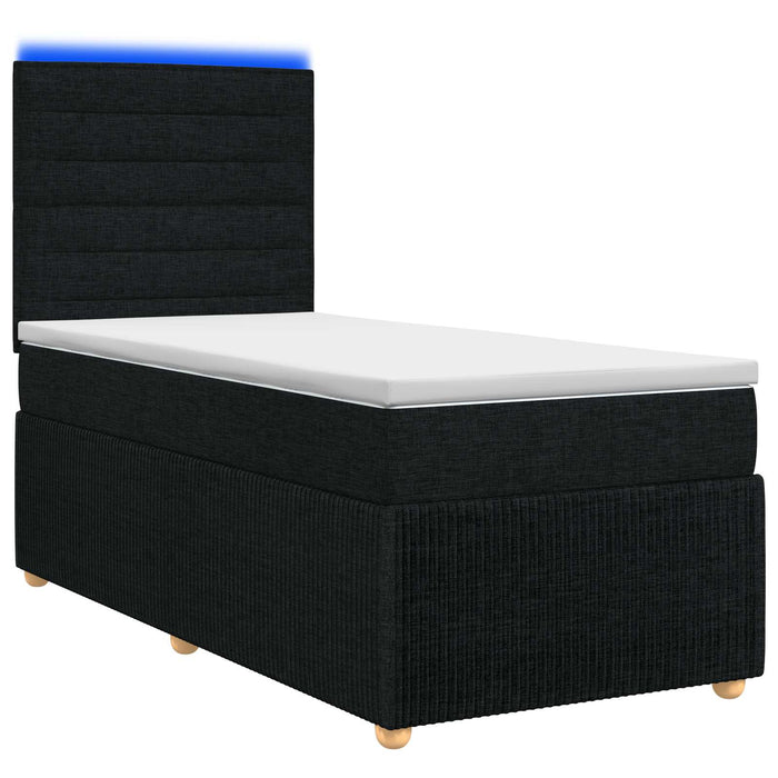 Pat cu arcuri LED și saltea Negru 90 x 200 cm Țesătură WALTI