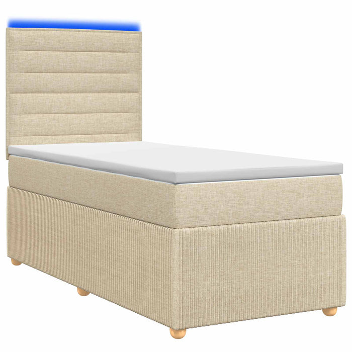 Pat cu arcuri LED și saltea Crem 90 x 200 cm Țesătură WALTI