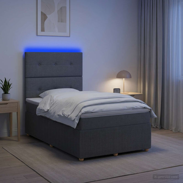 Pat cu arcuri LED și saltea Gri închis 120 x 190 cm Țesătură - WALTI WALTI