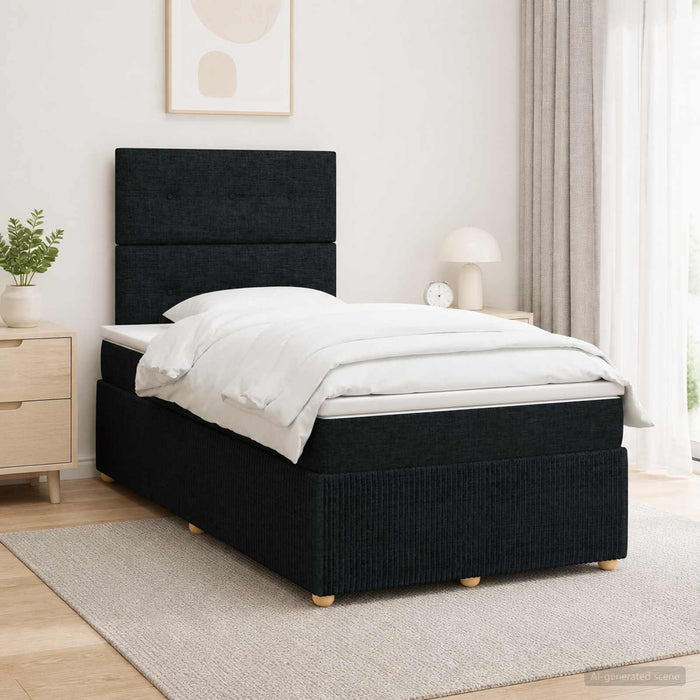 Pat cu arcuri LED și saltea Negru 120 x 200 cm Țesătură - WALTI WALTI