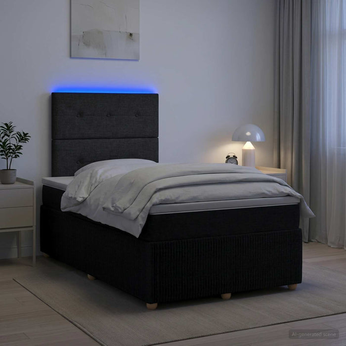 Pat cu arcuri LED și saltea Negru 120 x 200 cm Țesătură - WALTI WALTI