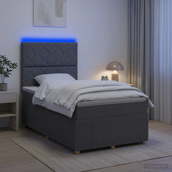 Pat cu arcuri LED și saltea Gri închis 120 x 190 cm Țesătură WALTI