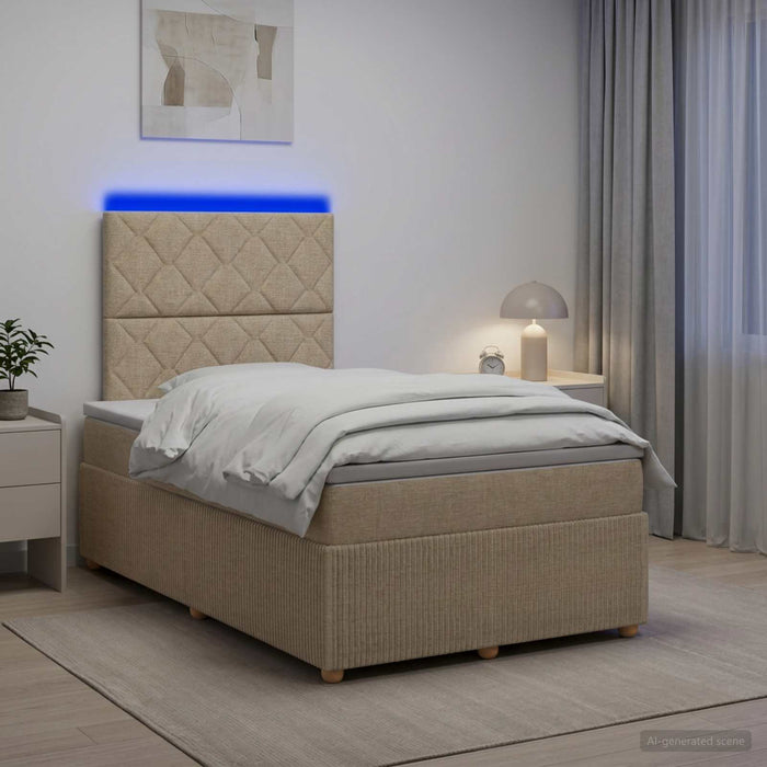 Pat cu arcuri LED și saltea Crem 120 x 200 cm Țesătură WALTI