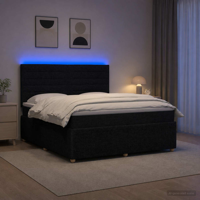 Pat cu arcuri LED și saltea Negru 160 x 200 cm Țesătură WALTI