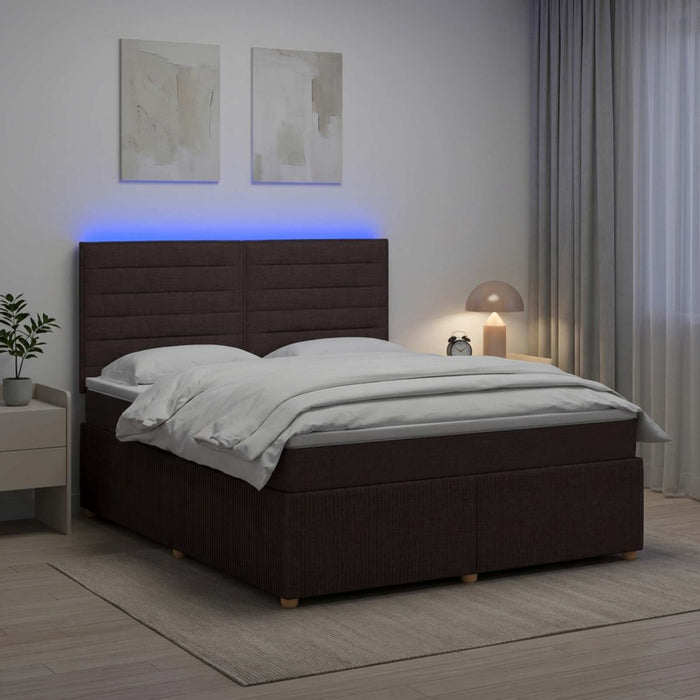 Pat cu arcuri LED și saltea Maro închis 140 x 190 cm Țesătură WALTI
