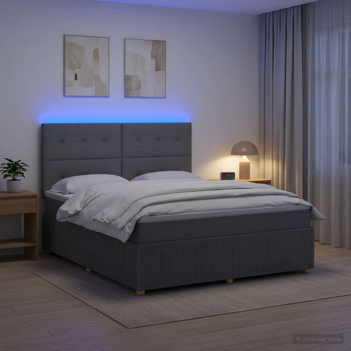 Pat cu arcuri LED și saltea Gri închis 180 x 200 cm Țesătură WALTI