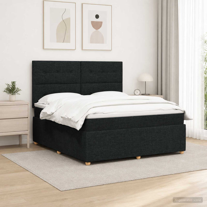 Pat cu arcuri LED și saltea Negru 140 x 190 cm Țesătură - WALTI WALTI