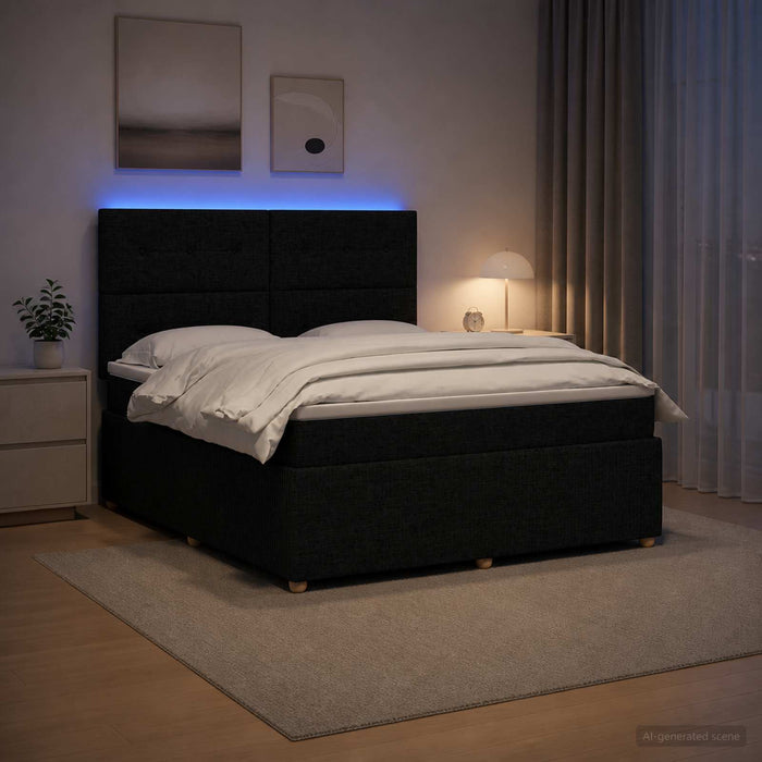 Pat cu arcuri LED și saltea Negru 140 x 190 cm Țesătură - WALTI WALTI