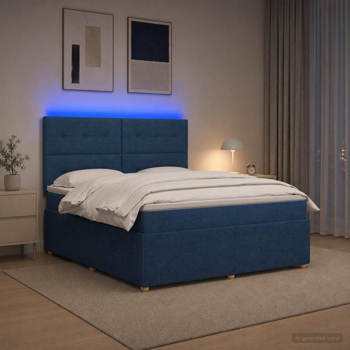 Pat cu arcuri LED și saltea albastru 180 x 200 cm Țesătură - WALTI WALTI
