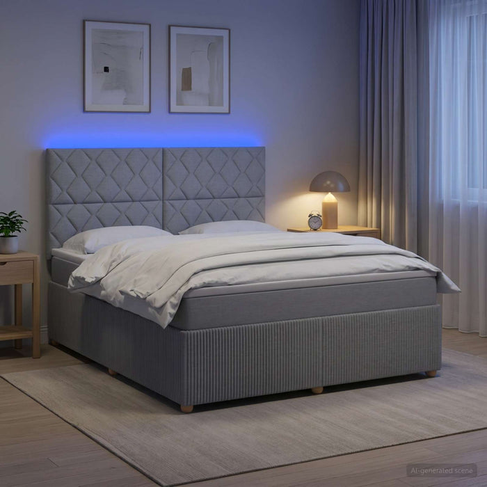 Pat cu arcuri LED și saltea Gri deschis 140 x 200 cm Țesătură WALTI