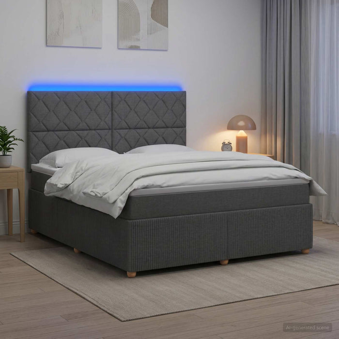 Pat cu arcuri LED și saltea Gri închis 140 x 190 cm Țesătură WALTI