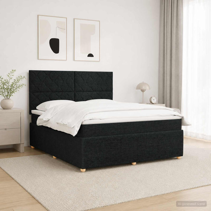 Pat cu arcuri LED și saltea Negru 140 x 190 cm Țesătură WALTI