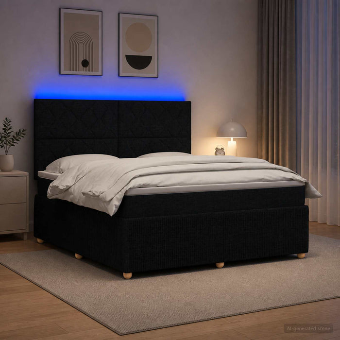 Pat cu arcuri LED și saltea Negru 140 x 200 cm Țesătură WALTI