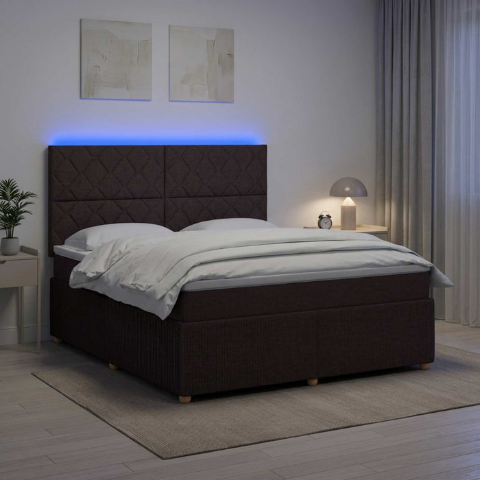 Pat cu arcuri LED și saltea Maro închis 180 x 200 cm Țesătură WALTI