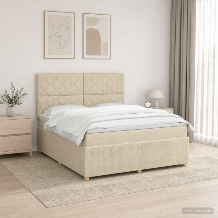 Pat cu arcuri LED și saltea Crem 180 x 200 cm Țesătură WALTI