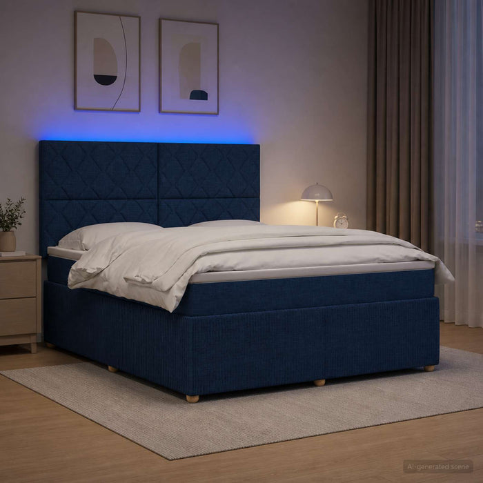 Pat cu arcuri LED și saltea albastru 180 x 200 cm Țesătură WALTI
