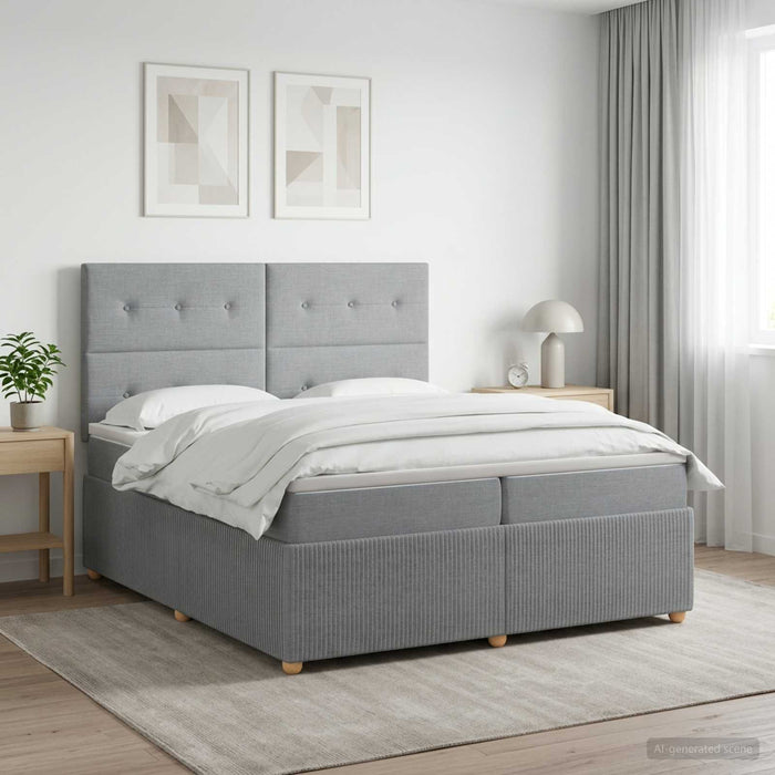 Pat cu arcuri LED și saltea Gri deschis 200 x 200 cm Țesătură WALTI