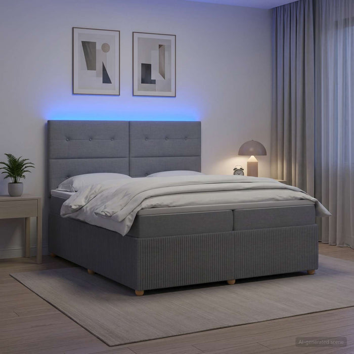 Pat cu arcuri LED și saltea Gri deschis 200 x 200 cm Țesătură WALTI