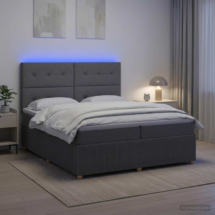 Pat cu arcuri LED și saltea Gri închis 200 x 200 cm Țesătură WALTI