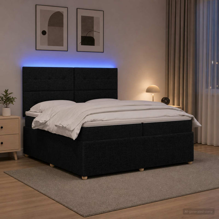 Pat cu arcuri LED și saltea Negru 200 x 200 cm Țesătură - WALTI WALTI