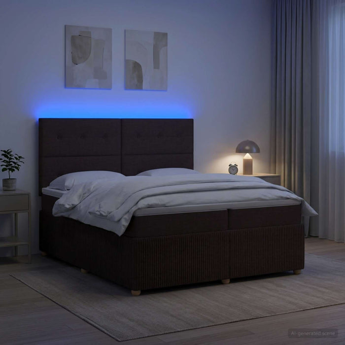 Pat cu arcuri LED și saltea Maro închis 200 x 200 cm Țesătură WALTI
