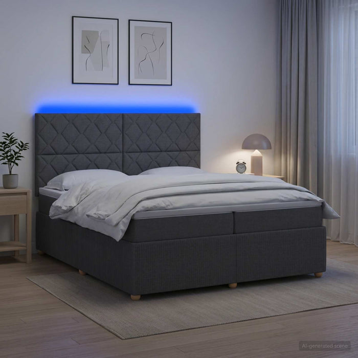 Pat cu arcuri LED și saltea Gri închis 200 x 200 cm Țesătură WALTI